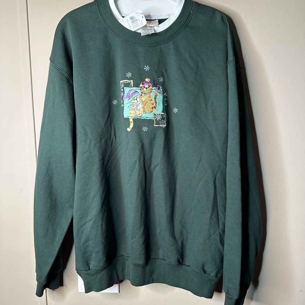 NWT Top Stitch Green Holiday Cat Sweater